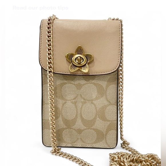 Coach Phone/Cardholder in Signature Canvas Light Khaki/Beechwood - Picture 1 of 8